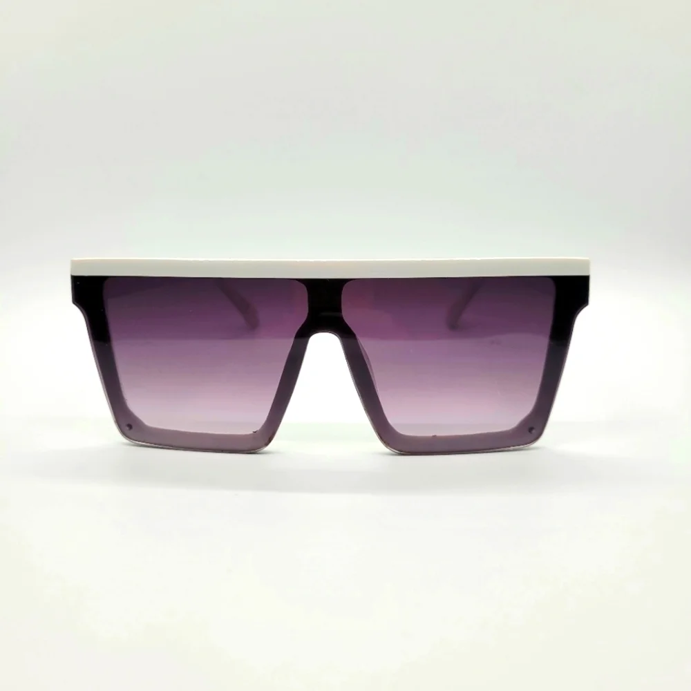 New White Large-Frame Gradient Grey Square Sunglasses Women